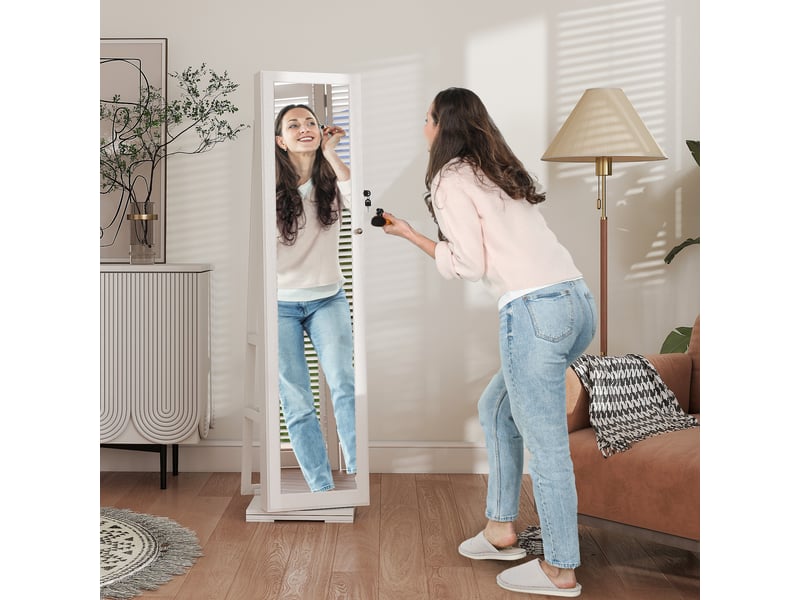 Armoire à bijoux pivotante verrouillable boîte à bijoux avec miroir - en bois blanc - armoire bijoux multi-rangement - Conforama D