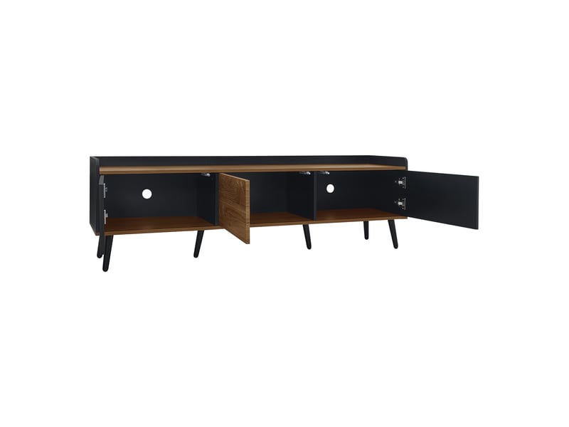  Meuble tv 160 cm noir et bois 3 portes avec bordure surélevée  - Conforama R