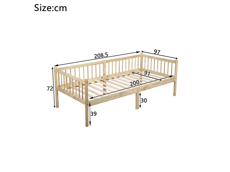  Lit banquette modenvie 90 x 200 cm en pin naturel avec 3 côtés de protection  - Conforama C
