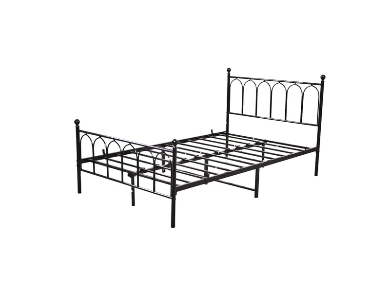  Lit simple 90x200 cm, lit adulte 90x200 cm, cadre de lit en metal noir avec sommier a lattes, sans matelas  - Conforama A