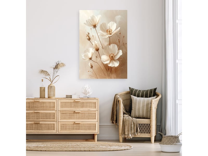  Tableau moderne, délicates fleurs blanches dans une subtile composition beige 40x60 1334479748 - Conforama B