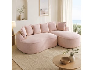 Canapé modulaire en l 252 x 164 x 67 cm, 3 places, sans montage, assise profonde avec coussins chenille, coloris rose