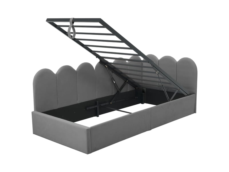  Lit coffre 90x190 cm avec sommier relevable à vérins, velours gris  - Conforama D