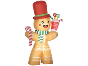 Décoration noël bonhomme pain d’épices gonflable 2,35 m avec led, résistant aux intempéries, soufflerie incluse, multicolore
