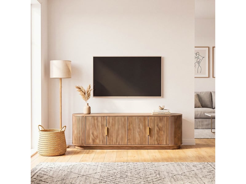  Meuble tv 4 portes effet chêne façades lames arrondies l160 cm - achille  - Conforama D