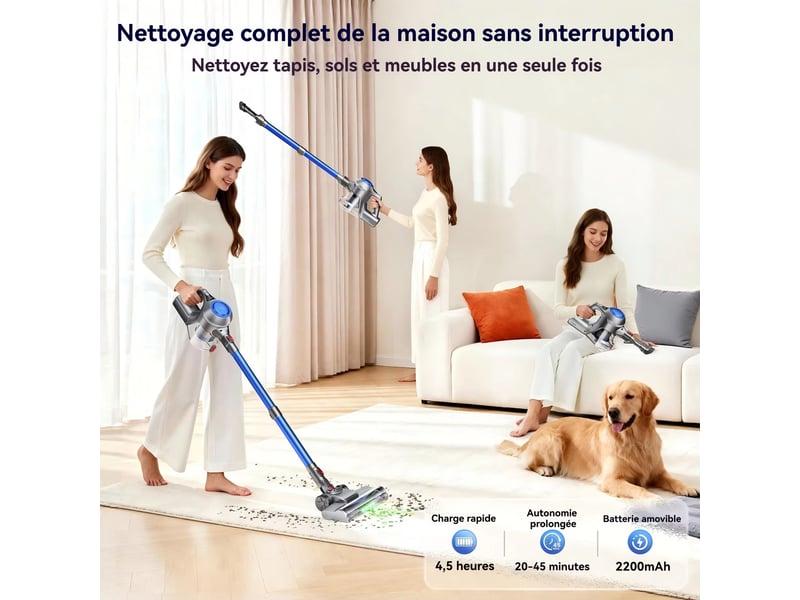 Aspirateur balai n15 sans fil, écran led intelligent, jusqu’à 55 min d’autonomie, autoportant, pour tapis et poils d’animaux - Conforama C