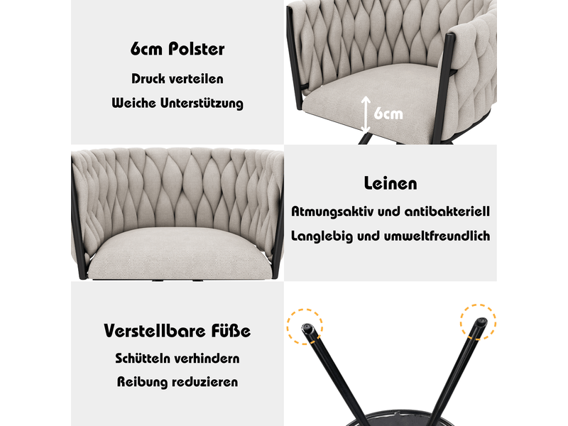  Chaises de salle à manger lot de 2 pivotantes à 360°  - dossier ergonomique, piètement acier lin - noir  - Conforama E
