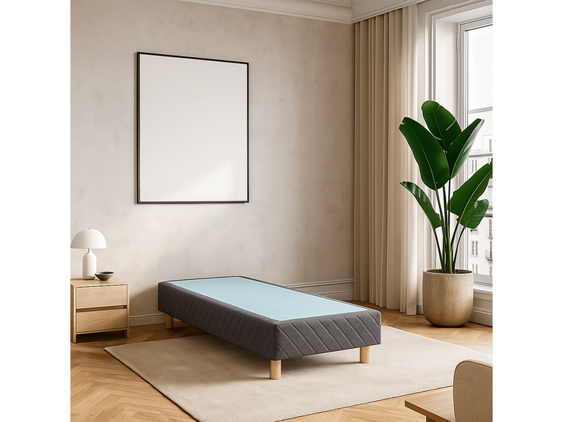  Sommier tapissier confort 90x190 cm - gris - structure bois et revêtement tissu PREMIUM - Conforama B