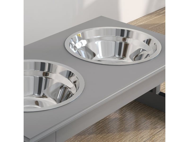  Support avec deux bols 44x24x15 cm surélevé mdf gris  - Conforama C