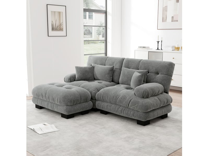 Canapé d'angle modenvie cloud modulable 2 places en chenille gris 220 x 145 x 81 cm - Conforama B