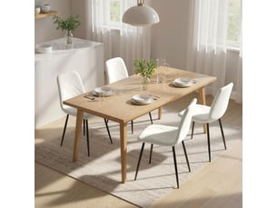 Lot de 4 chaises de salle à manger rembourrées avec dossier haut, pieds en acier et tissu effet velours, crème