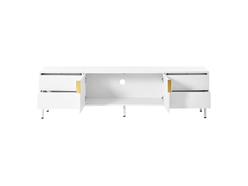 Meuble tv 180x40x49,5 cm avec 4 tiroirs et portes rainurées blanc  - Conforama R