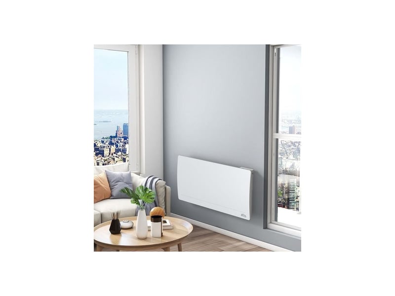  Radiateur inertie fonte 2000w horizontal blanc fil pilote 6 ordres thermostat lcd 6 modes ip24 AABLL16456 - Conforama E