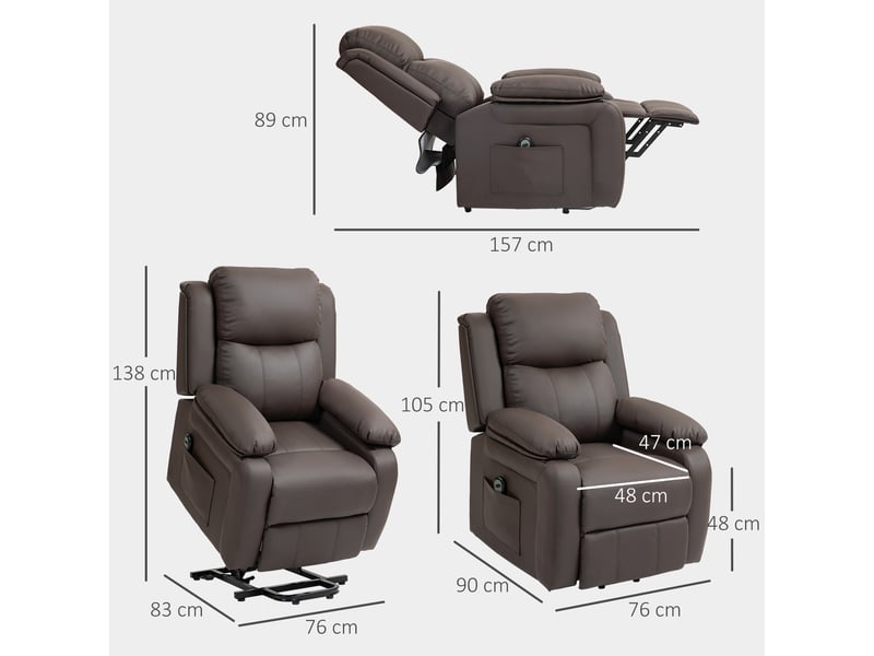  Fauteuil de relaxation, fauteuil releveur électrique, pu, 90x76x105cm, marron  - Conforama E