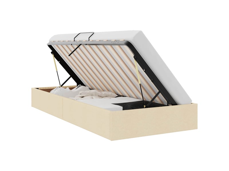  Lit simple- lit adulte -  cadre de lit ottoman avec stockage crème 100 x 200 cm tissu  - Conforama A