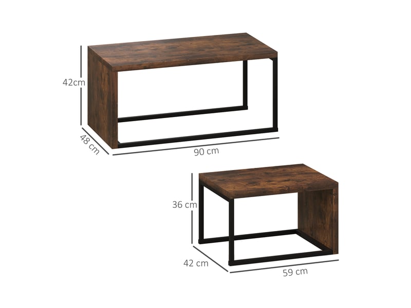  Tables basses gigognes avec 2 plateaux en mdf, pieds en métal noir, pour salon et chambre, marron rustique  - Conforama D