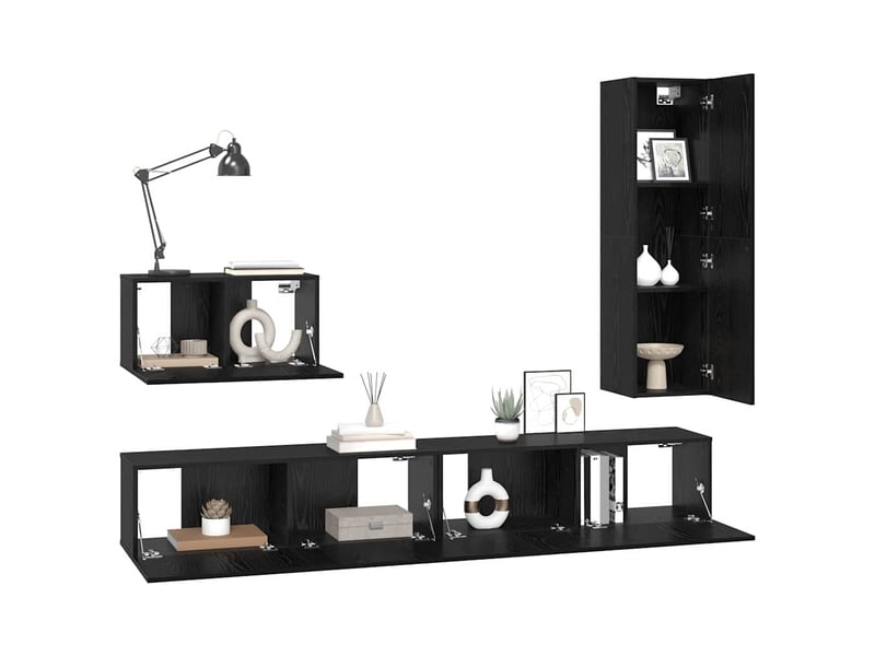  Ensemble meuble tv - banc tv - meuble de rangement 4 pcs chêne noir bois d'ingénierie  - Conforama C