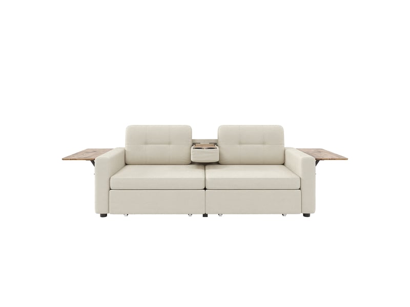  Canapé droit 2 places en chenille beige avec 2 tiroirs et tablettes, 178 cm Fay Lum - Conforama W