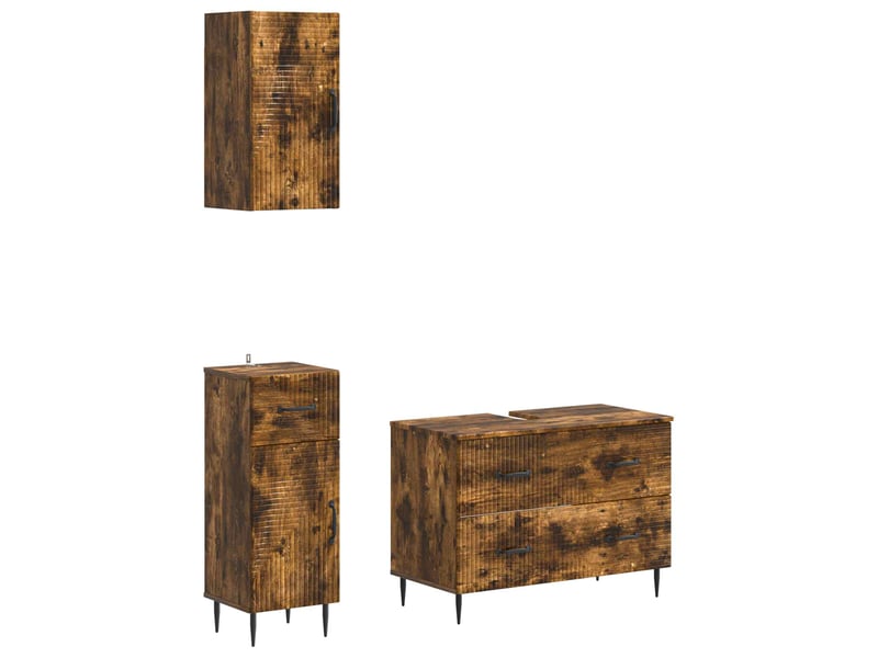  Ensemble de meuble de salle de bain 3 pièces haarlem chêne fumé cf63449  - Conforama A