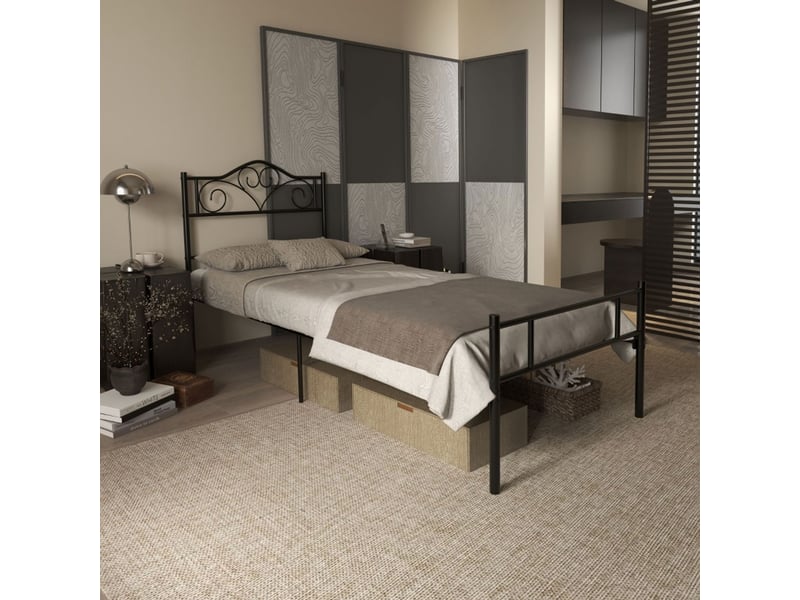  Lit simple 90 x 200 cm 31 cm cadre de lit tête et pied de lit acier noir  - Conforama A