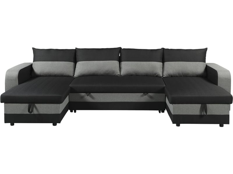 Canapé panoramique convertible en tissu victor - 4 places - noir  - Conforama A