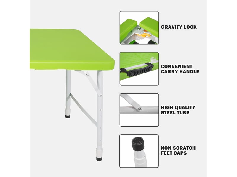 Table à manger pliante hauteur réglable poignée de transport structure robuste charge 135 kg coloris vert - Conforama B