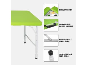 Table à manger pliante hauteur réglable poignée de transport structure robuste charge 135 kg coloris vert