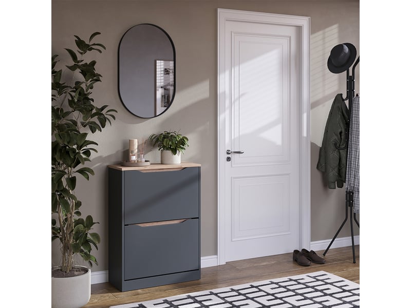  Vicco benne à chaussures, anthracitechêne artisan, 60.2x82.8cm avec 2 compartiments basculants  - Conforama C