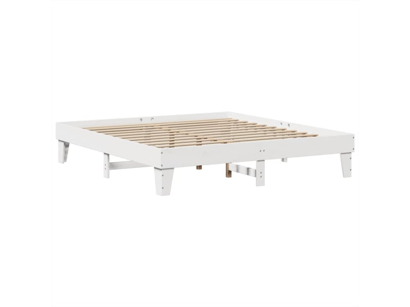  Lit double- lit adulte -  cadre de lit sans matelas blanc 200x200 cm bois massif de pin  - Conforama B