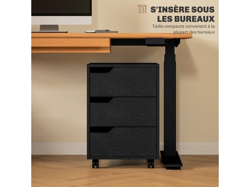  Caisson bureau mobile, meuble rangement bureau sur roulettes, 3 tiroirs, noir, 40x50x57,5cm  - Conforama E