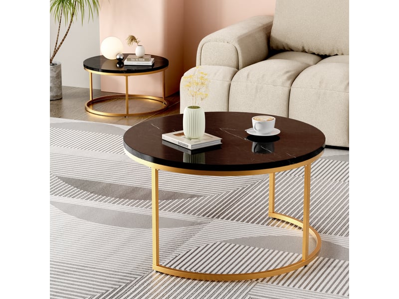  Table basse gigogne 2 pièces effet marbre noir et doré evryae  - Conforama C