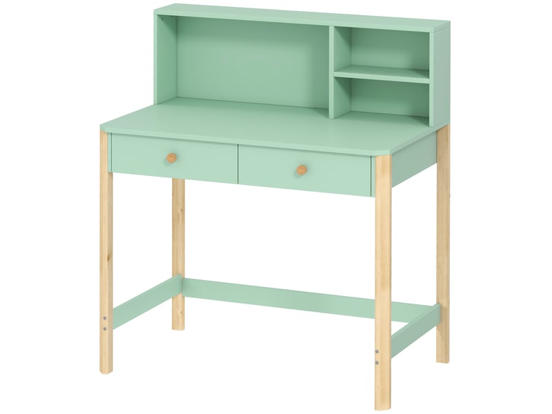 Bureau enfant vert avec 3 compartiments ouverts et 2 tiroirs 90 x 52 x 105 cm - Conforama B