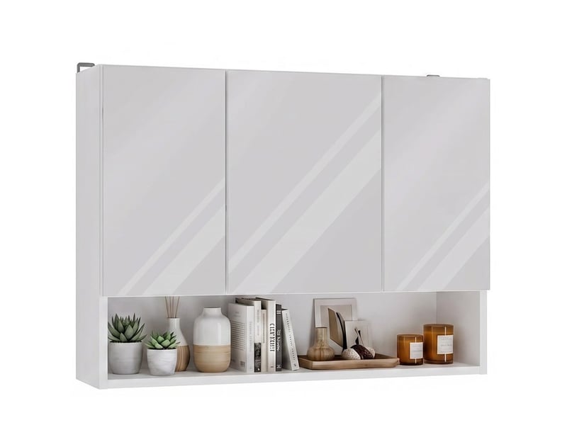  Pola 3dlp - meuble de salle de bain suspendu avec 3 miroirs et 3 portes, 7 étagères - blanc  - Conforama A