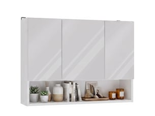 Pola 3dlp - meuble de salle de bain suspendu avec 3 miroirs et 3 portes, 7 étagères - blanc