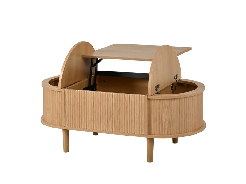  Table basse ovale réglable avec rangement, style vintage, table basse de salon, table de rangement multifonctionnelle, pieds en bois massif, meuble moderne multifonctionnel.  - Conforama D