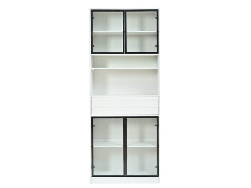  Vitrine avec 4 portes vitrées, d'un tiroir et d'un éclairage led rvb contrôlable via une application ,80 x 35 x 200 cm, blanc  - Conforama A