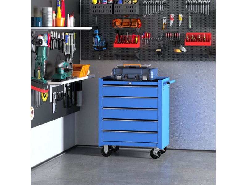  Chariot d'atelier mobile avec 5 tiroirs, servante à outils rouge en acier, coffre pratique pour garage et atelier  - Conforama C