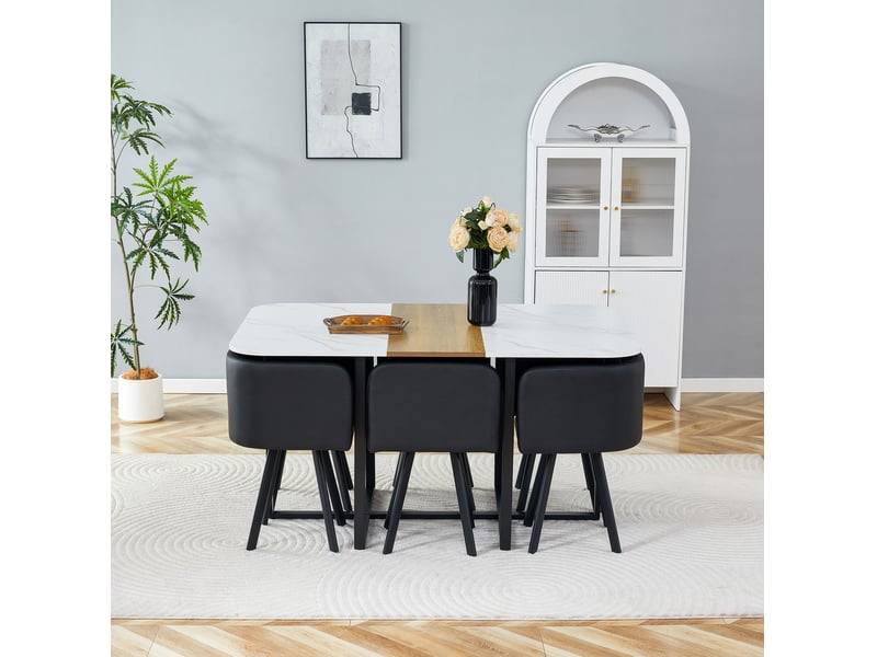 Ensemble table et 6 chaises 149.86x100.33x78.74 cm mdf et métal blanc, bois et noir  - Conforama C
