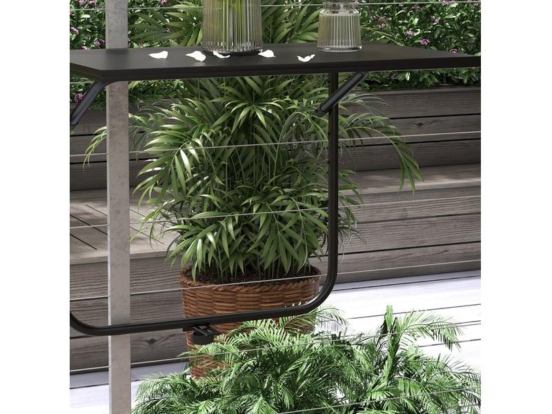  Table de balcon à suspendre 62x60 cm noire en métal, pliable, réglable sur 3 hauteurs et jusqu'à 15 kg  - Conforama E