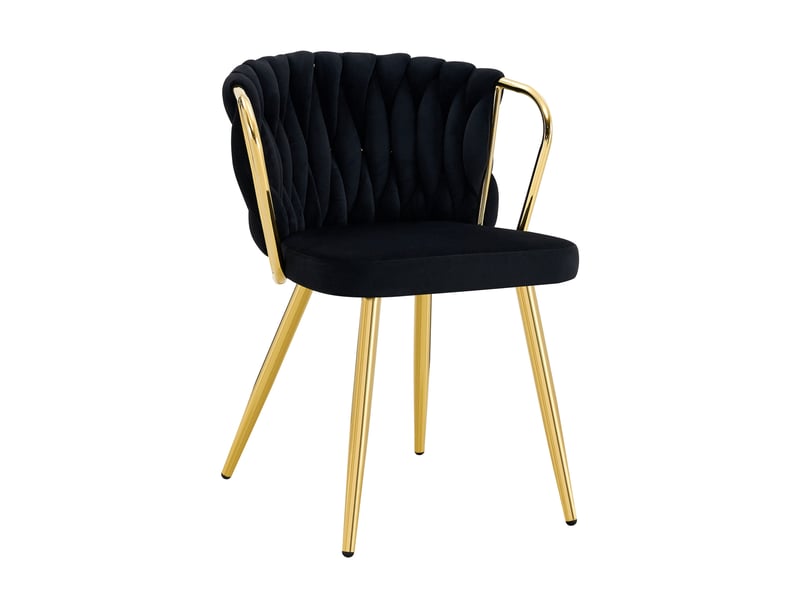  Chaise de salle à manger 43x58x76 cm dossier tressé métal noir et doré  - Conforama A