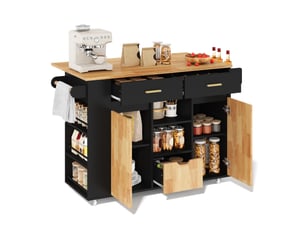Desserte de cuisine 120x71x90 cm plateau rabattable mdf noir et naturel