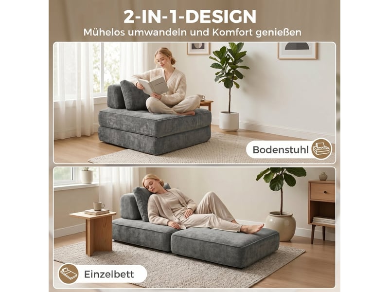  Fauteuil de sol convertible en lit, chenille grise, mousse épaisse et coussin ergonomique pour salon  - Conforama D