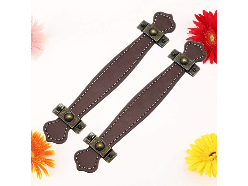  Jeu de poignées vintage en cuir pour tiroirs, poignées pour valises, poignées pour portes de tiroirs, distance entre les trous mm, brun rougeâtre  - Conforama A