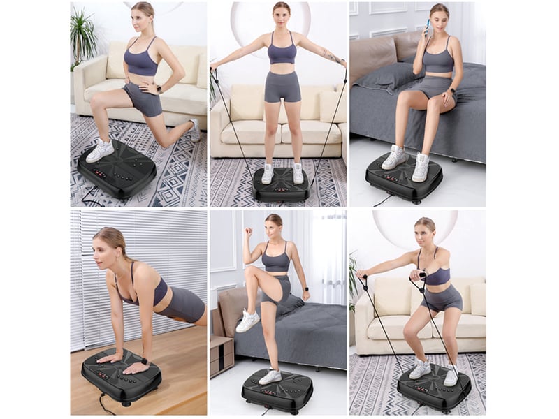 Plateforme vibrante de fitness 45 x 35 x 12,7 cm noire en abs, caoutchouc et acier q235 avec 2 bandes de résistance - Conforama B