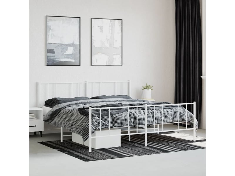 Lit double- lit adulte - cadre de lit métal sans matelas et pied de lit blanc 200x200 cm - Conforama C