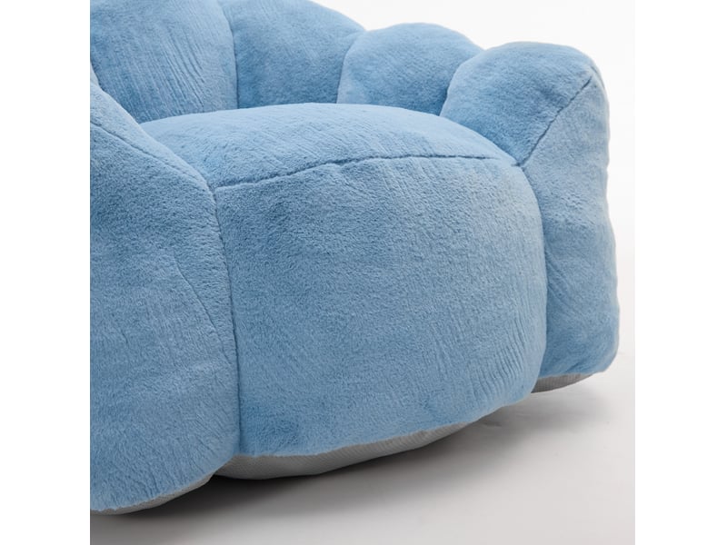  Fauteuil pouf lotus 1 place en tissu peluche bleu, siège adulte confortable, sans montage, pour salon  - Conforama D