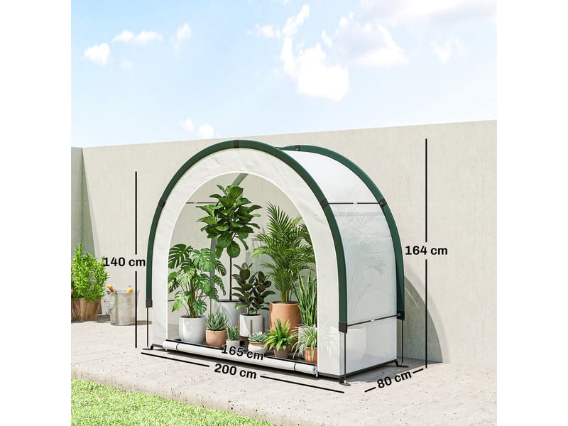  Serre de jardin pliable et portable, petite serre de balcon en bâche pe et porte zippée, 200 x 80 x 164 cm, vert  - Conforama E