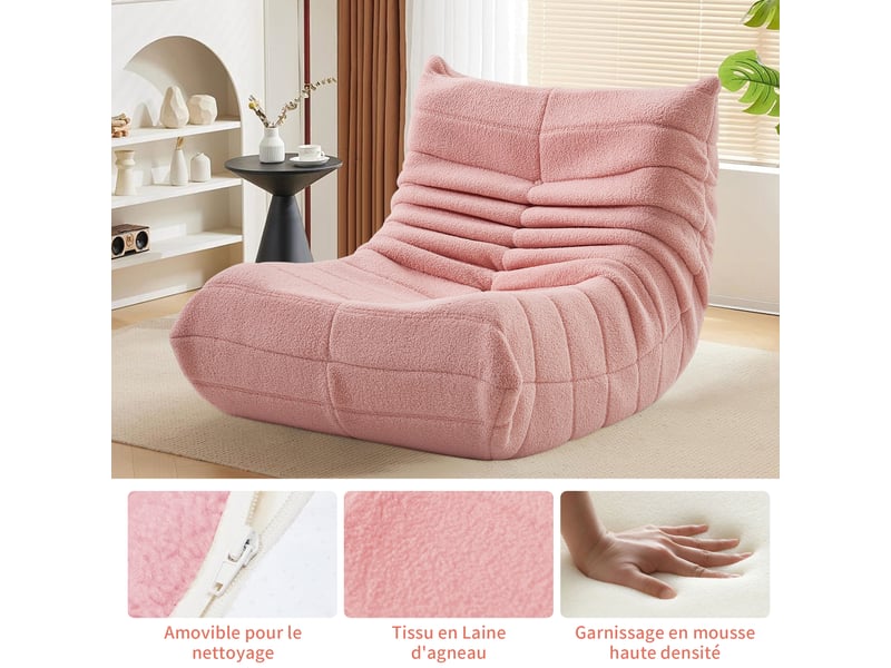 Fauteuil paresseux pour salon , canapé paresseux ,fauteuil poire , 86x65x75cm , moderne scandinave , rose ,velours , confortable - Conforama R