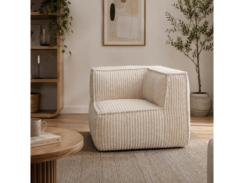 Module angle droit déhoussable pour canapé modulable velours côtelé 90x90 cm blanc cassé  - Conforama B
