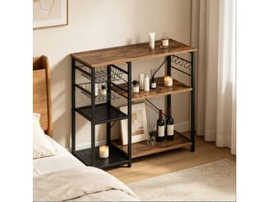 Étagère de rangement 90x40x82 cm noire et marron en métal et panneaux de particules, 3 niveaux, pour cuisine et salon